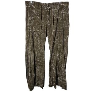 LACUSA L Terraced Wide Leg Pant Olive Green‎ Print Drawstring Waist Casual ~
